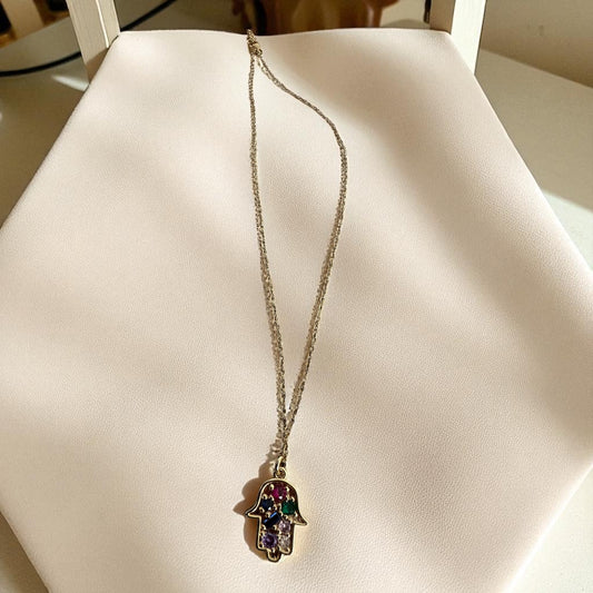 Fio aço inoxidável em dourado com medalha Mão de Fátima 🪬